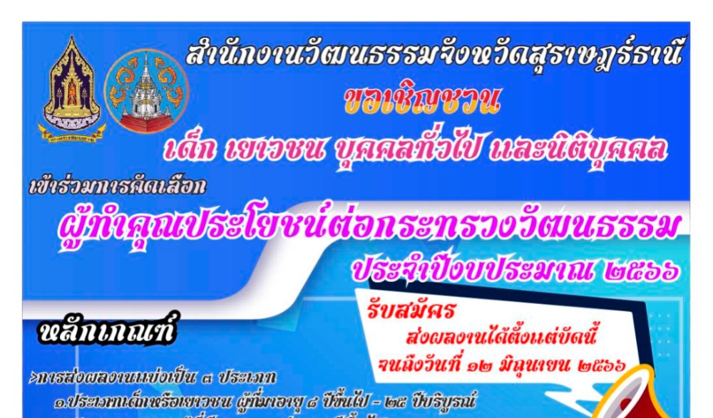 การคัดเลือกผู้ทำคุณประโยชน์ต่อกระทรวงวัฒนธรรม ประจำปีงบประมาณ พ.ศ. ๒๕๖๖