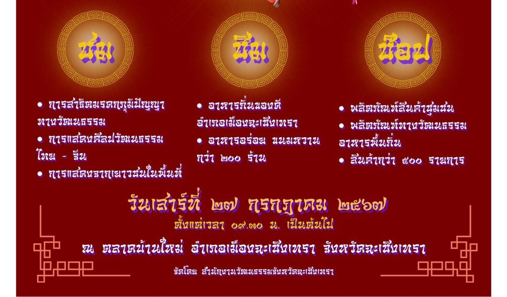 กิจกรรม ๑ อำเภอ ๑ ลานสร้างสรรค์ ประจำปีงบประมาณ พ.ศ.๒๕๖๗ : ตลาดบ้านใหม่ร้อยปี