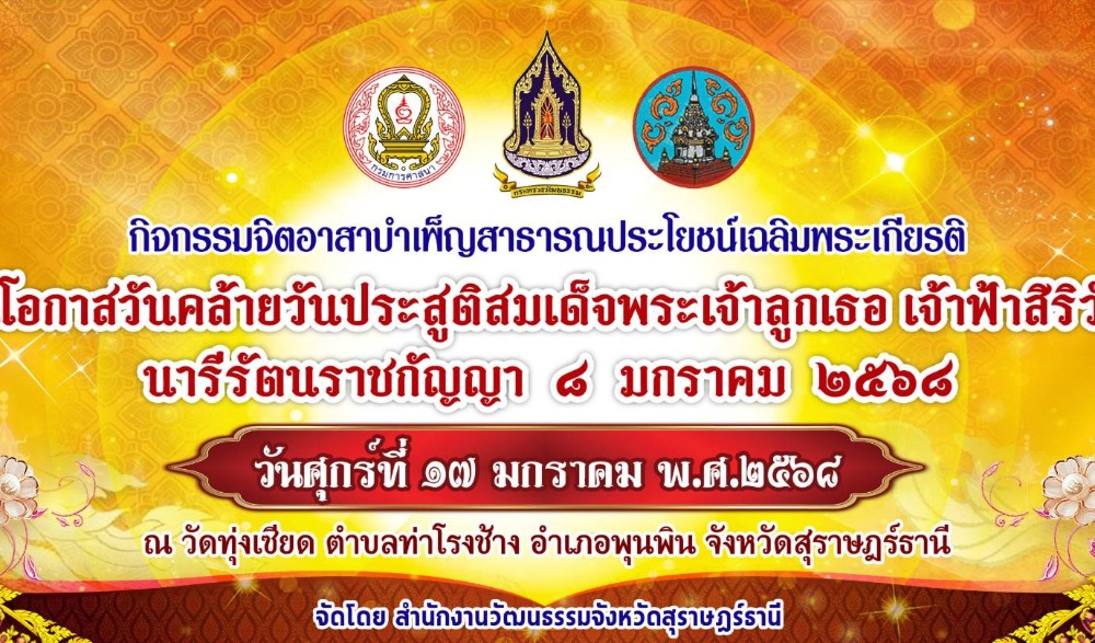 กิจกรรมเฉลิมพระเกียรติ  เนื่องในโอกาสวันคล้ายวันประสูติสมเด็จพระเจ้าลูกเธอ เจ้าฟ้าสิริวัณณวรี นารีรัตนราชกัญญา ๘ มกราคม ๒๕๖๘