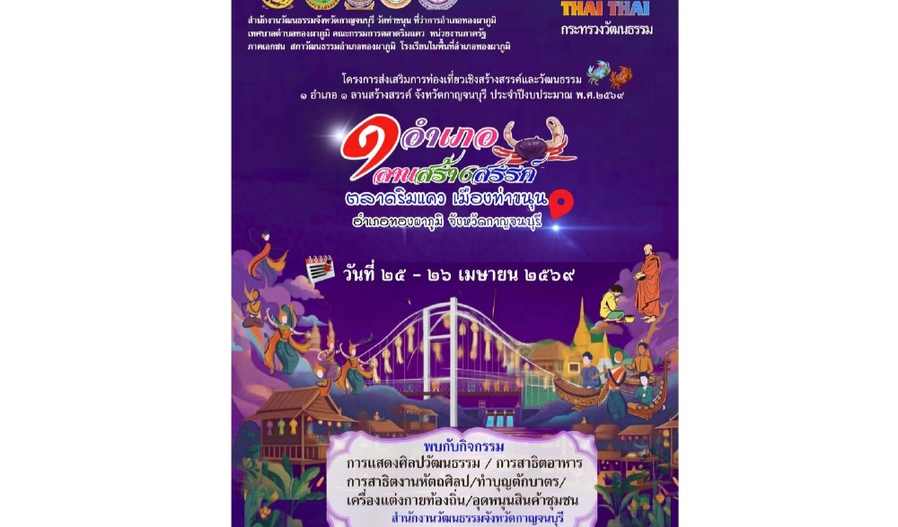โครงการส่งเสริมการท่องเที่ยวเชิงสร้างสรรค์และวัฒนธรรม ๑ อำเภอ ๑ ลานสร้างสรรค์ จังหวัดกาญจนบุรี ประจำปีงบประมาณ พ.ศ. ๒๕๖๙