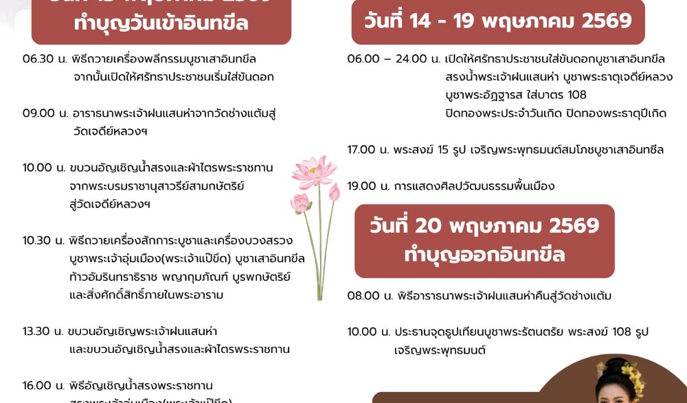 ประเพณีใส่ขันดอกบูชาเสาอินทขีล(เสาหลักเมืองเชียงใหม่) ประจำปี 2569