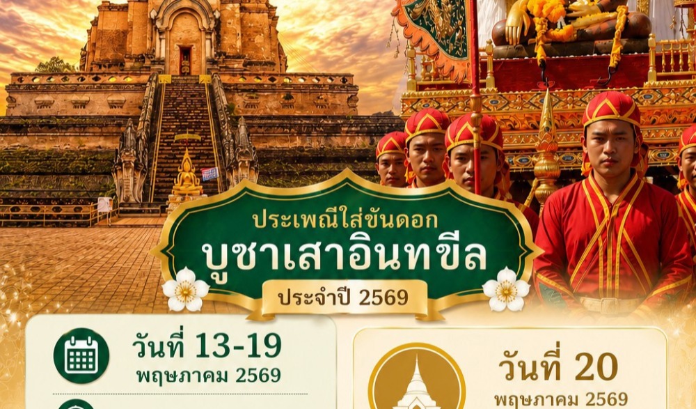 ประเพณีใส่ขันดอกบูชาเสาอินทขีล(เสาหลักเมืองเชียงใหม่) ประจำปี 2569