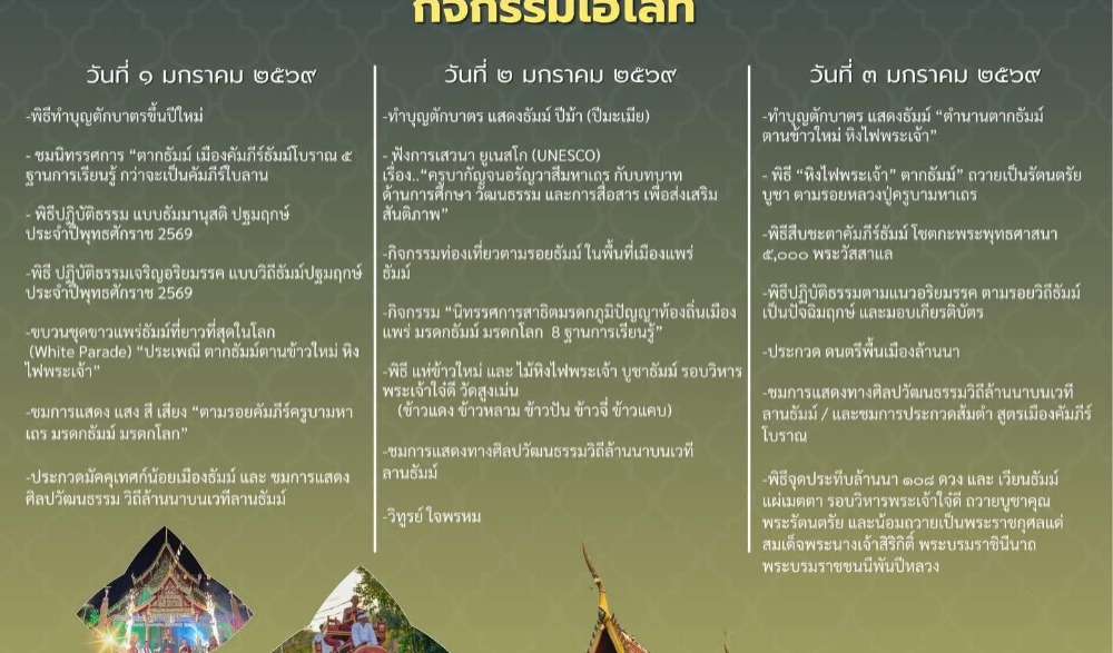 งานประเพณี  ๑ เดียวในโลก ประเพณี ตากธัมม์ ตานข้าวใหม่หิงไฟพระเจ้า ประจำปี ๒๕๖๙