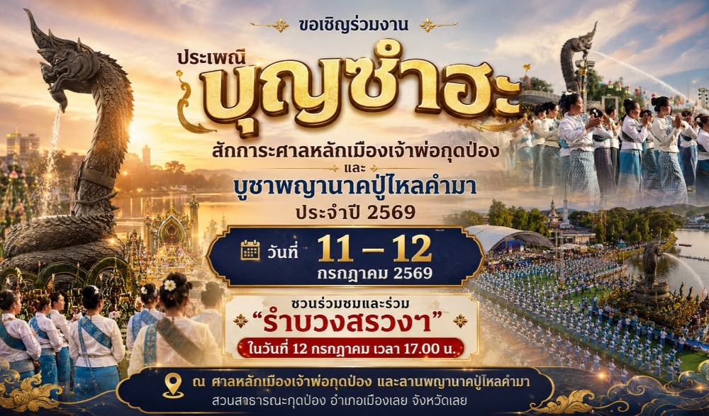 งานประเพณีบุญซำฮะ สักการะศาลหลักเมืองเจ้าพ่อกุดป่อง และบูชาพญานาคปู่ไหลคำมา